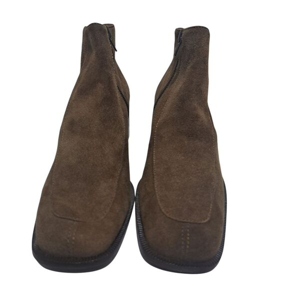 Bruno Magli Leather Suede Retro Ankle Block Heel Bootie Brown Size 8 - Picture 9 of 17